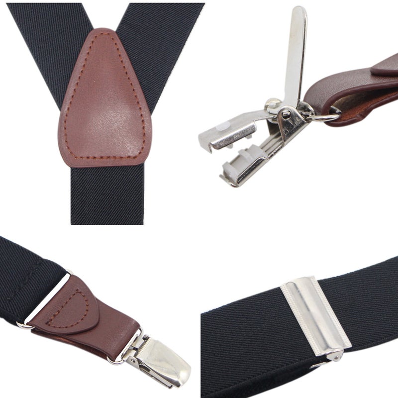 Bioterti Menâ€™s Y-shape 1.4 Inch Suspender -3 Metal Clips, Elastic Straps (Black) - Image 2